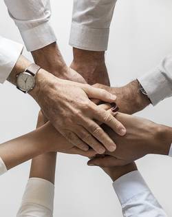 Verschillende handen op elkaar